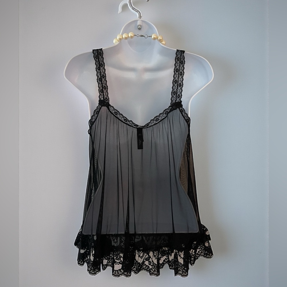 Victoria’s Secret Sexy Little Thing Babydoll Chemise M Black Lace Sheer Lingerie - Picture 3 of 4